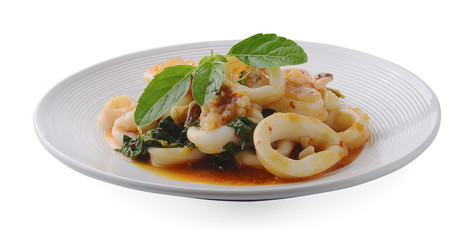 squids fried with sweet basil