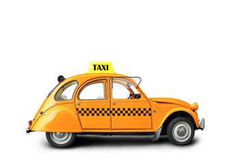 Fototapeta na wymiar Taxi, retro car orange color on the white background