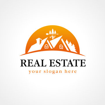 Real estate logo wood sun