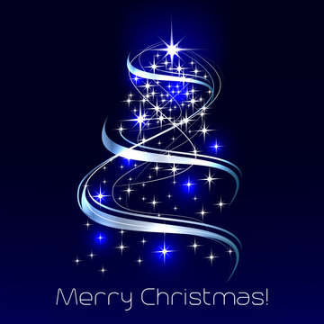 Christmas illustration with christmas tree and decoratio