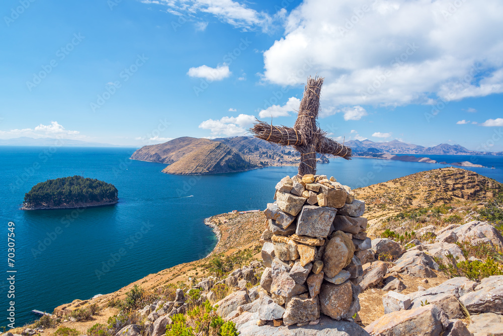 Wall mural lake titicaca cross