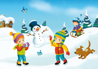 Winter cartoon illustration for the children