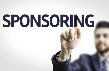 Business man pointing the text: Sponsoring