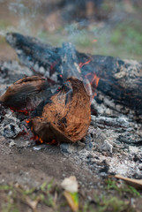 Coconut husks with fire