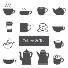 Cup of coffee and tea icon set.