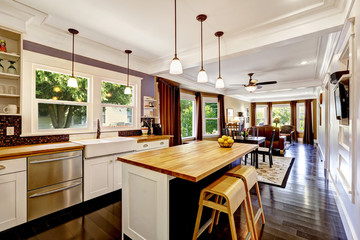 Kitchen with wooden counter top island
