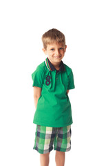 Little smiling boy isolated on white
