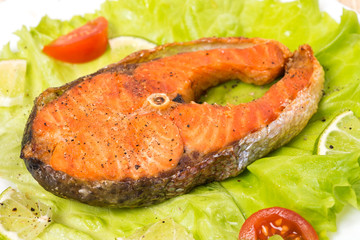 Baked steak trout, closeup