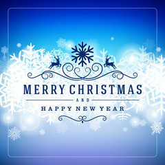 Obraz na płótnie Canvas Merry Christmas message and light background with snowflakes