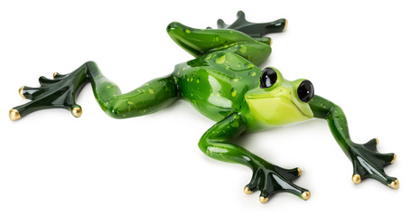 statue of green frog on the white background