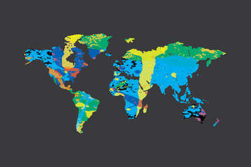 Illustration of a colourfully filled outline of the world