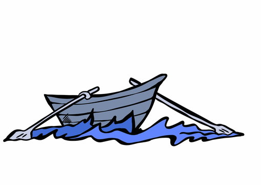 rowboat on water, blue, cartoon style clip art preview