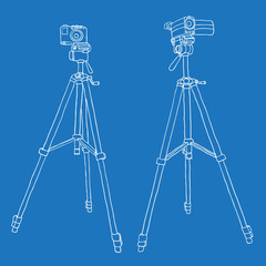 camcorder and photo camera on a tripod. vector background