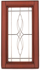 wooden kitchen cabinet door with an elegant glass isolated on wh