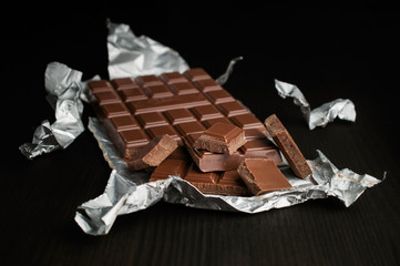 chocolate bar in silver foil