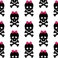 Skull with a bow, seamless pattern. Vector background