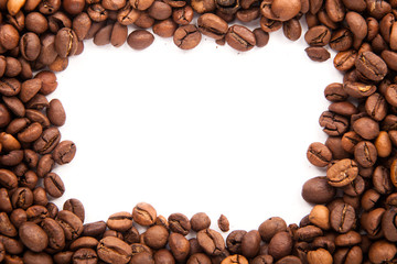 roasted coffee beans with space for advertising text