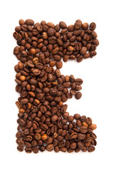 Alphabet letter E of roasted coffee beans