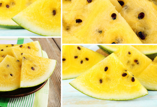 Collage of of yellow watermelon