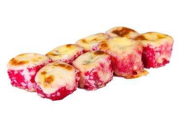 Baked rolls with mayonnaise, cheese, onions, salmon, tuna