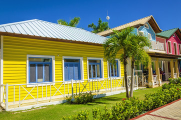 Wooden colored houses typical for Caribbean Islands - 70318175
