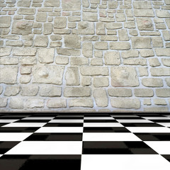 Raum mit Steinwand - 3d Render