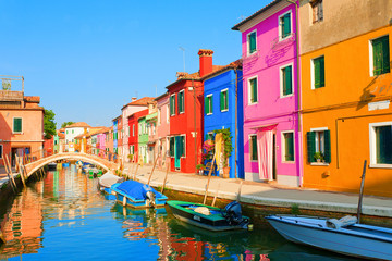Naklejka na ściany i meble Colorful street in Burano, near Venice, Italy