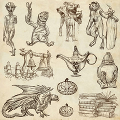 Fototapeta na wymiar Halloween, Monsters, Magic - An hand drawn collection