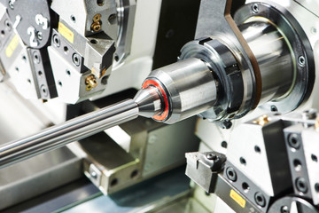 Fototapeta na wymiar metal turning process on machine tool