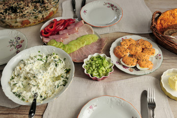 table, dishes, breakfast, meal, plate, art, tasty,