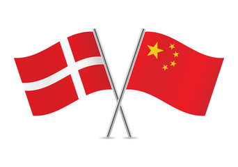 Chinese and Danish flags. Vector illustration.