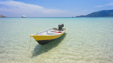 Taxi boat on tropical beach, Perhentian Island, Malaysia
