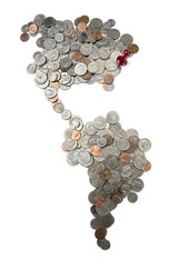 Map made of coins isolated on white background