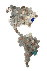 Map made of coins isolated on white background