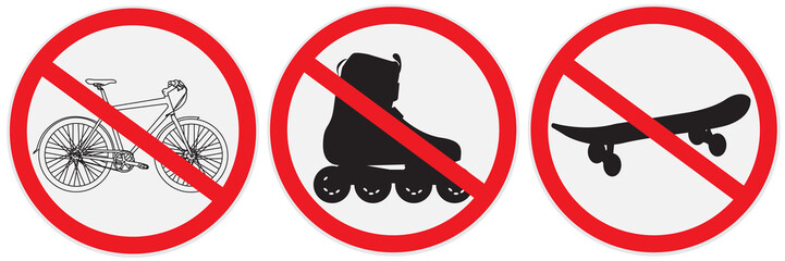 No bikes, ride, roller, allowed, sign