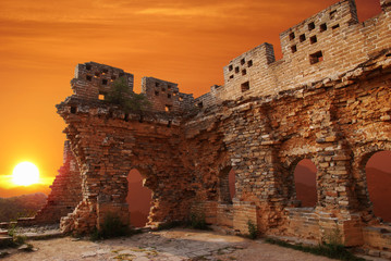 damaged great wall in the sunset