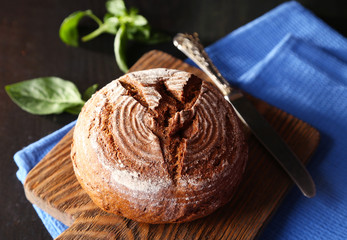 Fresh baked bread and fresh basil