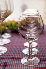 Buffet table with dishware waiting for guests