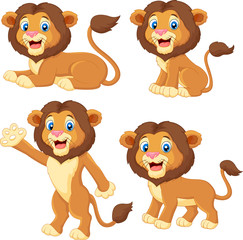 Fototapeta premium Cartoon lion collection set