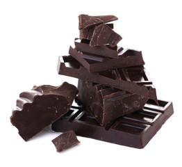 Cracked chocolate bar isolated on white