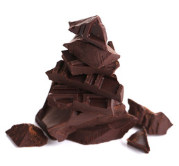 Cracked chocolate bar isolated on white