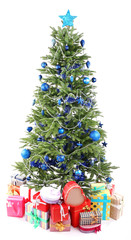 Christmas tree and presents isolated on white