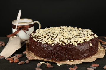 Tasty chocolate cake with almond,