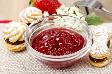 Bowl of strawberry jam