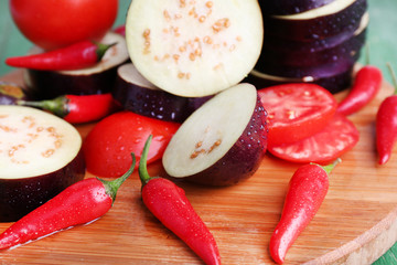 Chopped aubergines with tomatoes and chilly pepper