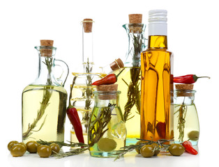 Different sorts of cooking oil, isolated on white