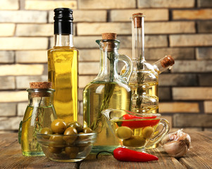 Different sorts of cooking oil, close-up