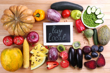 Fresh organic vegetables with chalkboard