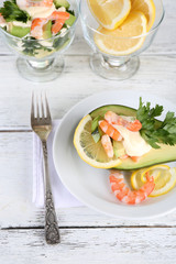 Tasty salad with shrimps and avocado