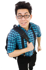 Student with backpack isolated on the white